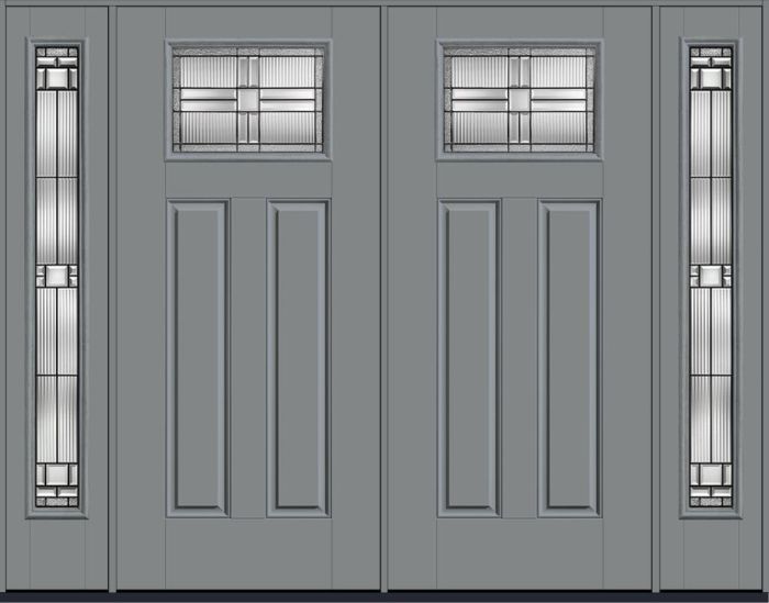 80" Saratoga Craftsman Top View 2 Panel Smooth Fiberglass Double Door, Full Sidelites
