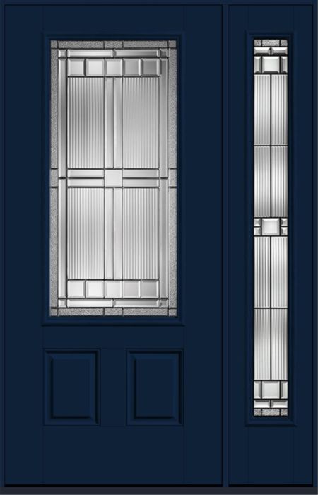 80" Saratoga 3/4 Lite 2 Panel Smooth Fiberglass Single Door, Sidelite