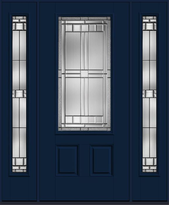 80" Saratoga 3/4 Lite 2 Panel Smooth Fiberglass Single Door, Sidelites