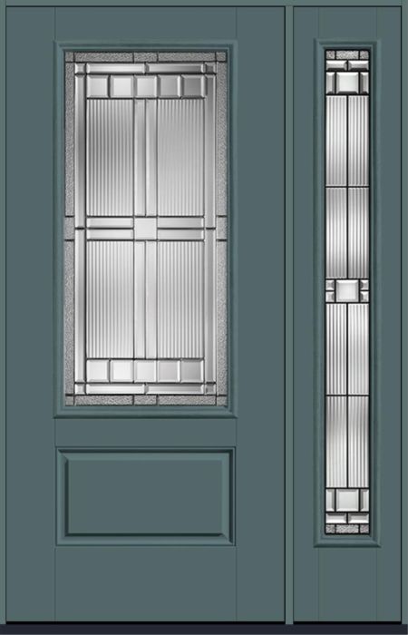 80" Saratoga 3/4 Lite 1 Panel Smooth Fiberglass Single Door, Full Sidelite