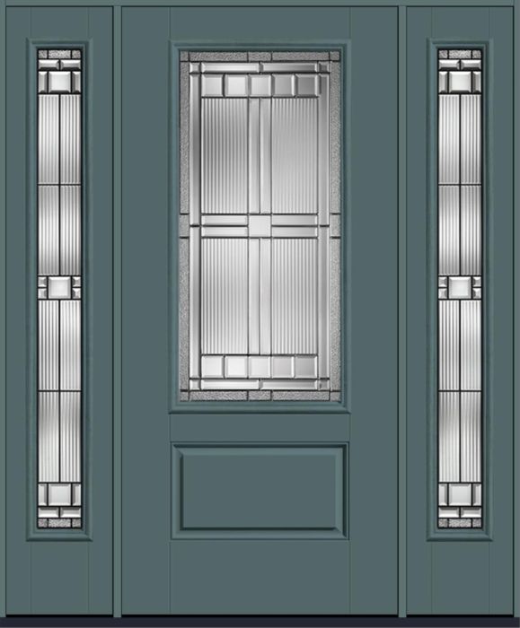 80" Saratoga 3/4 Lite 1 Panel Smooth Fiberglass Single Door, Full Sidelites