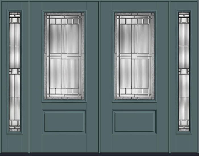 80" Saratoga 3/4 Lite 1 Panel Smooth Fiberglass Double Door, Full Sidelites
