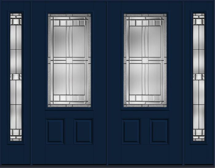 80" Saratoga 3/4 Lite 2 Panel Smooth Fiberglass Double Door, Sidelites