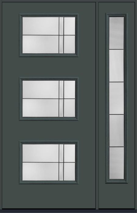 80" Axis Modern Pulse Ari 3-Lite Smooth Fiberglass Single Door, Full Sidelite
