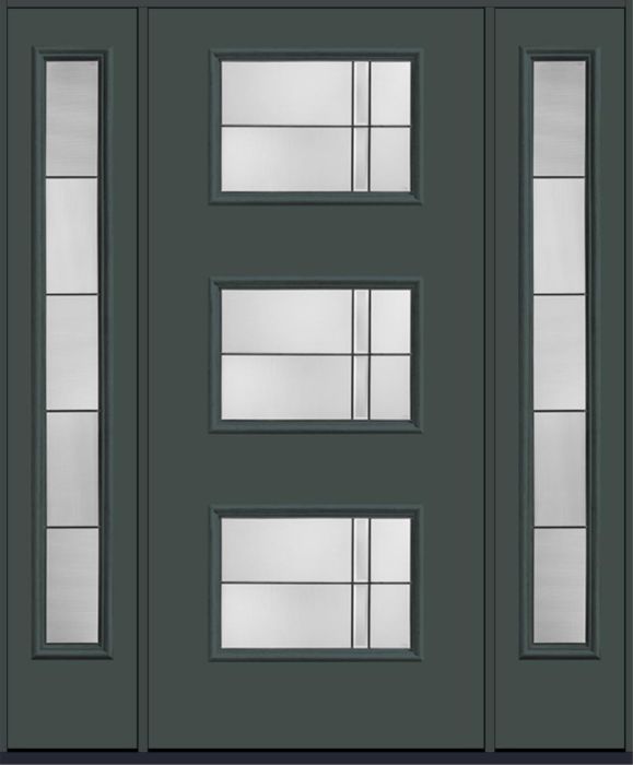 80" Axis Modern Pulse Ari 3-Lite Smooth Fiberglass Single Door, Full Sidelites