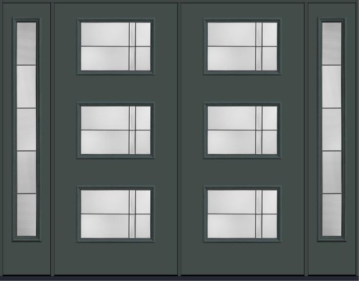 80" Axis Modern Pulse Ari 3-Lite Smooth Fiberglass Double Door, Full Sidelites