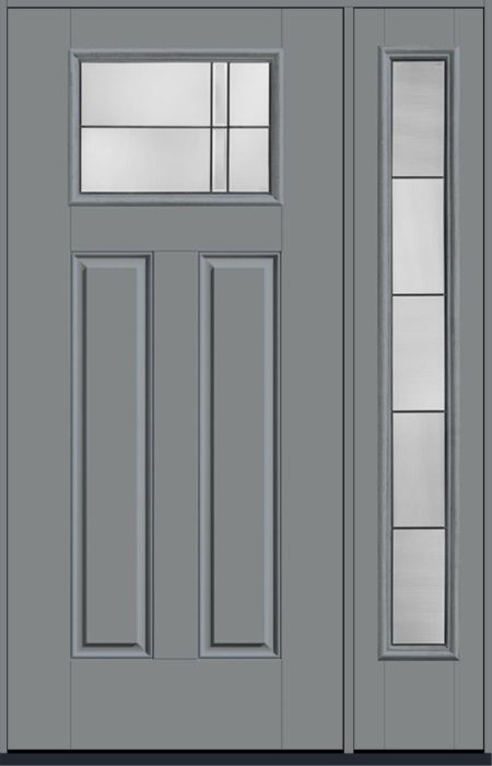 80" Axis Craftsman Top View 2 Panel Smooth Fiberglass Single Door, Full Sidelite