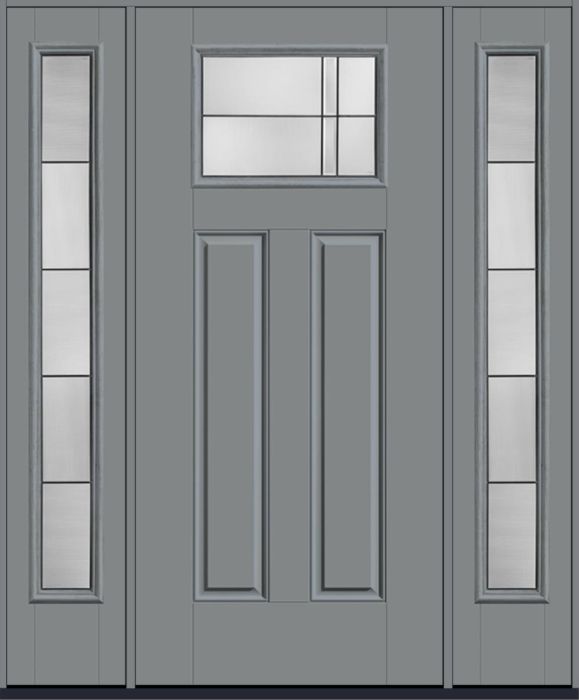 80" Axis Craftsman Top View 2 Panel Smooth Fiberglass Single Door, Full Sidelites