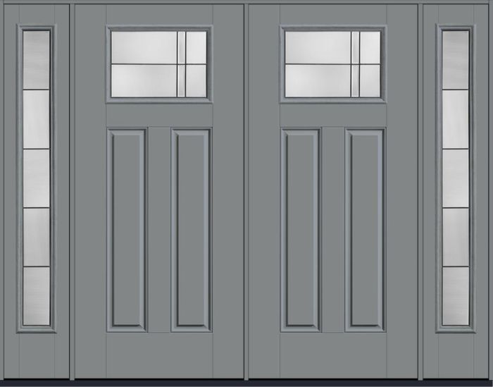 80" Axis Craftsman Top View 2 Panel Smooth Fiberglass Double Door, Full Sidelites