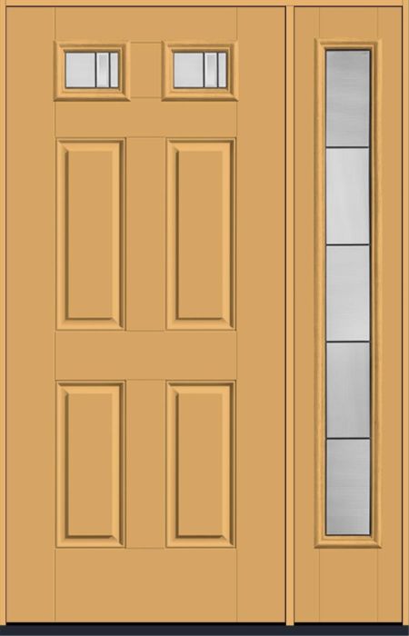 80" Axis Top View 2 Lite 4 Panel Smooth Fiberglass Single Door, Full Sidelite