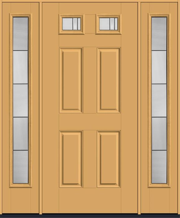 80" Axis Top View 2 Lite 4 Panel Smooth Fiberglass Single Door, Full Sidelites