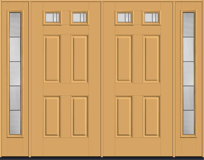 80" Axis Top View 2 Lite 4 Panel Smooth Fiberglass Double Door, Full Sidelites