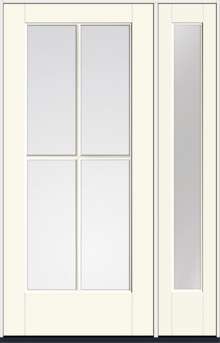 80" Low-E Colonial 4 Lite SDL Smooth Full Lite Flush-Glazed Fiberglass Single Door, Sidelite