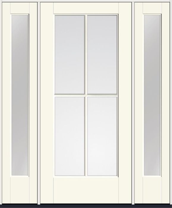 80" Low-E Colonial 4 Lite SDL Smooth Full Lite Flush-Glazed Fiberglass Single Door, Sidelites