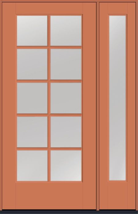 80" Low-E Colonial 10 Lite SDL Smooth Full Lite Flush-Glazed Fiberglass Single Door, Sidelite