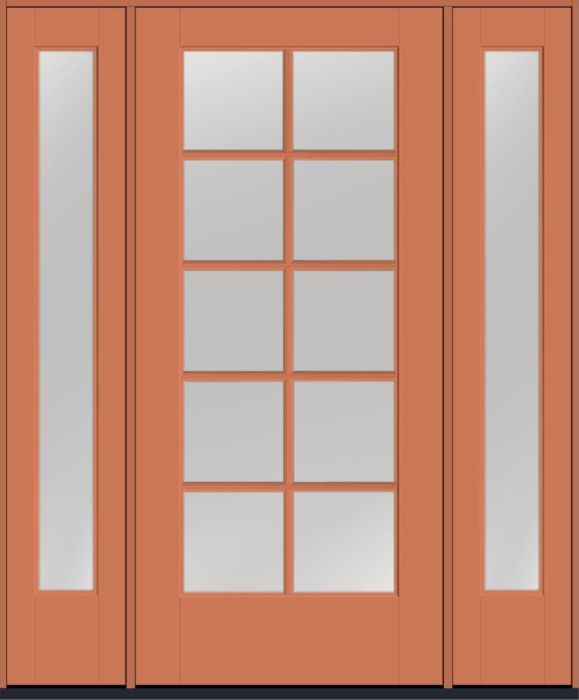 80" Low-E Colonial 10 Lite SDL Smooth Full Lite Flush-Glazed Fiberglass Single Door, Sidelites