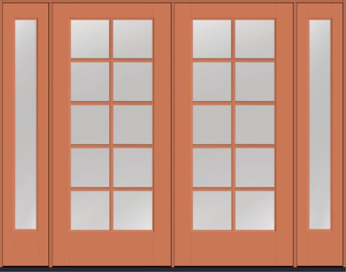 80" Low-E Colonial 10 Lite SDL Smooth Full Lite Flush-Glazed Fiberglass Double Door, Sidelites