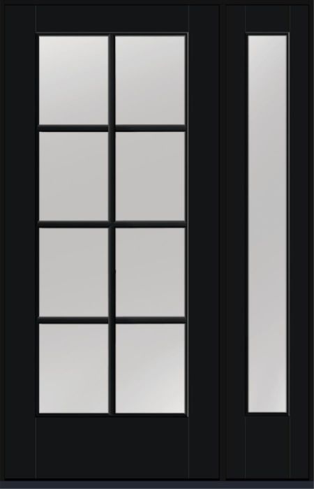 80" Low-E Colonial 8 Lite SDL Smooth Full Lite Flush-Glazed Fiberglass Single Door, Sidelite