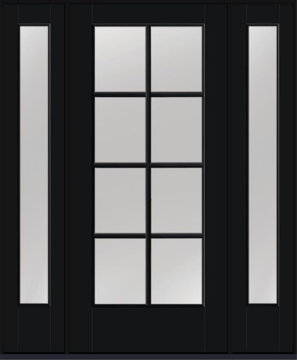 80" Low-E Colonial 8 Lite SDL Smooth Full Lite Flush-Glazed Fiberglass Single Door, Sidelites