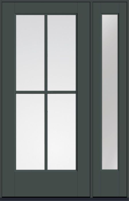 80" Low-E Colonial 4 Lite SDL Flat 1-1/8" Smooth Full Lite Flush-Glazed Fiberglass Single Door, Sidelite