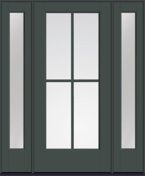 80" Low-E Colonial 4 Lite SDL Flat 1-1/8" Smooth Full Lite Flush-Glazed Fiberglass Single Door, Sidelites
