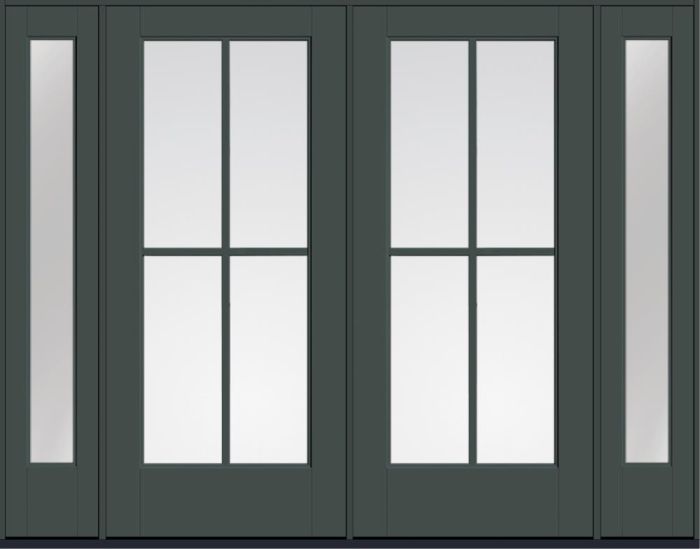 80" Low-E Colonial 4 Lite SDL Flat 1-1/8" Smooth Full Lite Flush-Glazed Fiberglass Double Door, Sidelites