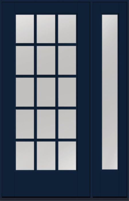 80" Low-E Colonial 15 Lite SDL Smooth Full Lite Flush-Glazed Fiberglass Single Door, Sidelite