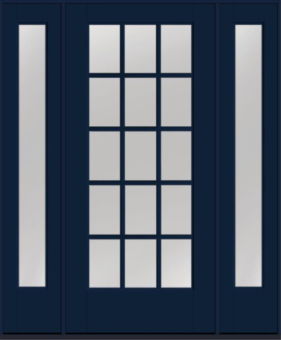 80" Low-E Colonial 15 Lite SDL Smooth Full Lite Flush-Glazed Fiberglass Single Door, Sidelites