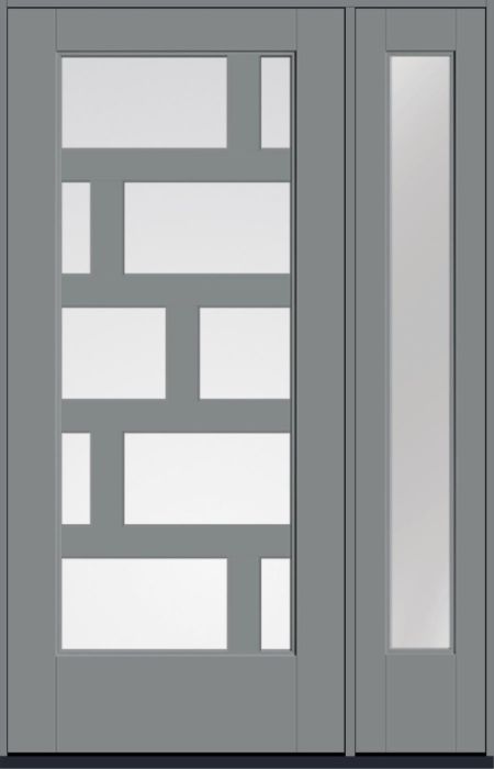 80" Low-E Contemporary Asymmetrical 10 Lite Right SDL Flat 3-1/2" Smooth Full Lite Flush-Glazed Fiberglass Single Door, Sidelite