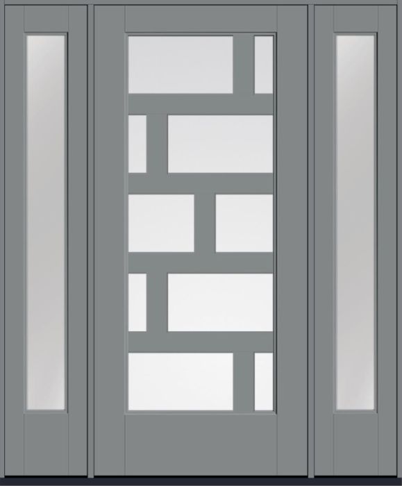 80" Low-E Contemporary Asymmetrical 10 Lite Right SDL Flat 3-1/2" Smooth Full Lite Flush-Glazed Fiberglass Single Door, Sidelites