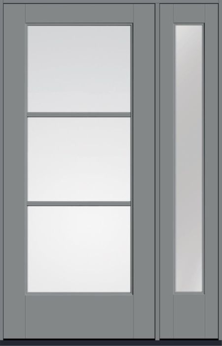 80" Low-E Colonial 3 Lite SDL Flat 1-1/8" Smooth Full Lite Flush-Glazed Fiberglass Single Door, Sidelite