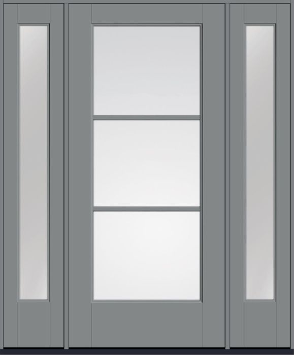 80" Low-E Colonial 3 Lite SDL Flat 1-1/8" Smooth Full Lite Flush-Glazed Fiberglass Single Door, Sidelites