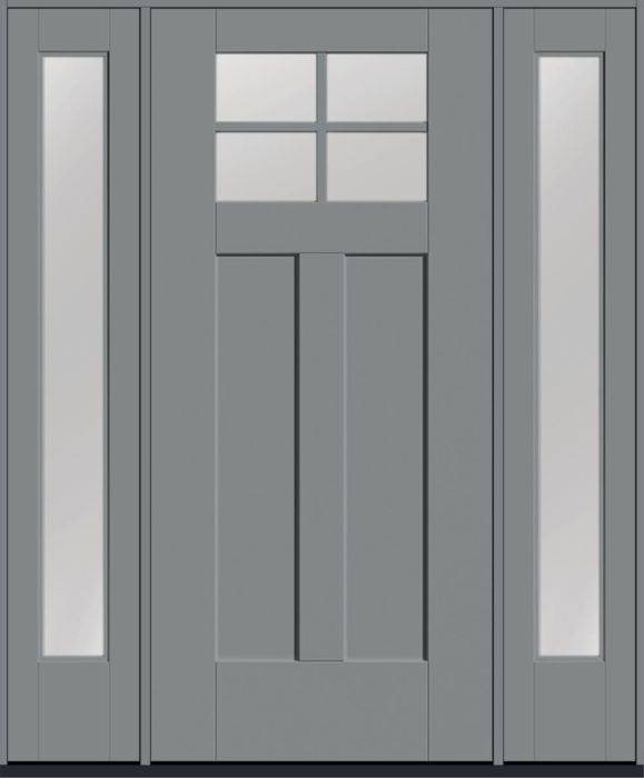 80" Low-E Craftsman Top View 4 Lite 2 Panel Shaker SDL Flat 1-1/8" Smooth Flush-Glazed Fiberglass Single Door, Full Sidelites