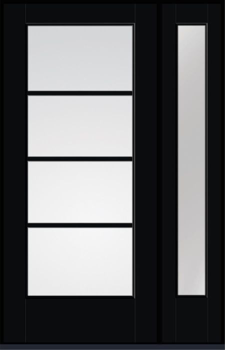 80" Low-E Colonial 4 Lite Horizontal SDL Flat 1-1/8" Smooth Full Lite Flush-Glazed Fiberglass Single Door, Sidelite