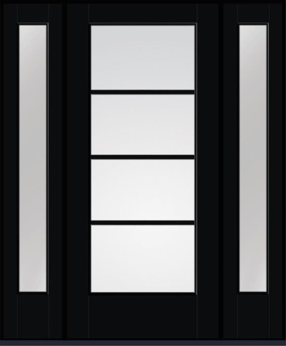 80" Low-E Colonial 4 Lite Horizontal SDL Flat 1-1/8" Smooth Full Lite Flush-Glazed Fiberglass Single Door, Sidelites