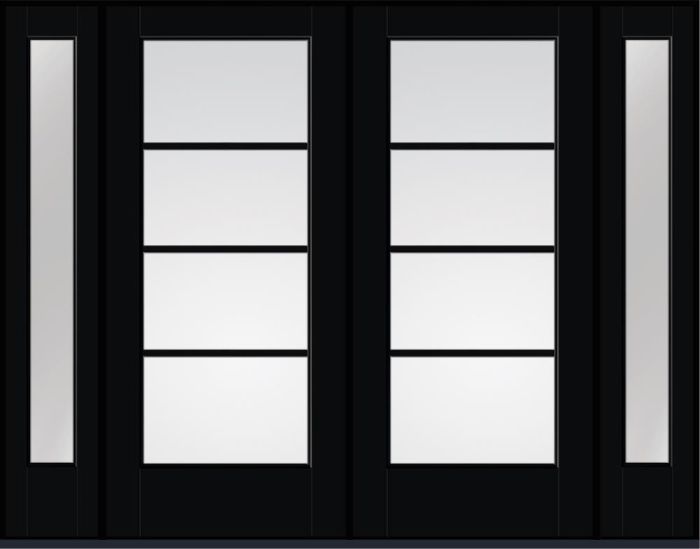 80" Low-E Colonial 4 Lite Horizontal SDL Flat 1-1/8" Smooth Full Lite Flush-Glazed Fiberglass Double Door, Sidelites