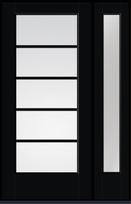 80" Low-E Colonial 5 Lite SDL Flat 1-1/8" Smooth Full Lite Flush-Glazed Fiberglass Single Door, Sidelite