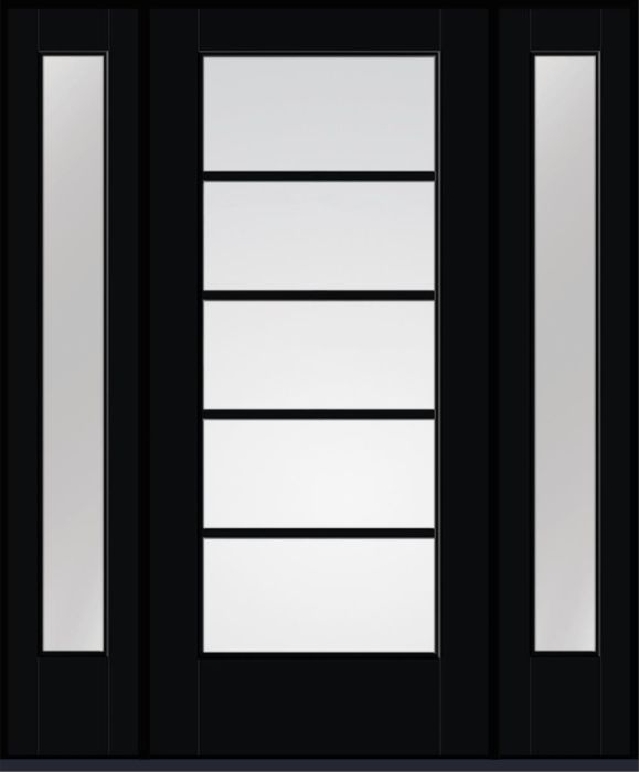 80" Low-E Colonial 5 Lite SDL Flat 1-1/8" Smooth Full Lite Flush-Glazed Fiberglass Single Door, Sidelites