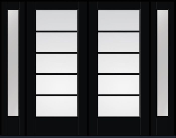 80" Low-E Colonial 5 Lite SDL Flat 1-1/8" Smooth Full Lite Flush-Glazed Fiberglass Double Door, Sidelites