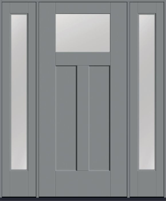 80" Low-E Craftsman Top View 2 Panel Shaker Smooth Flush-Glazed Fiberglass Single Door, Full Sidelites