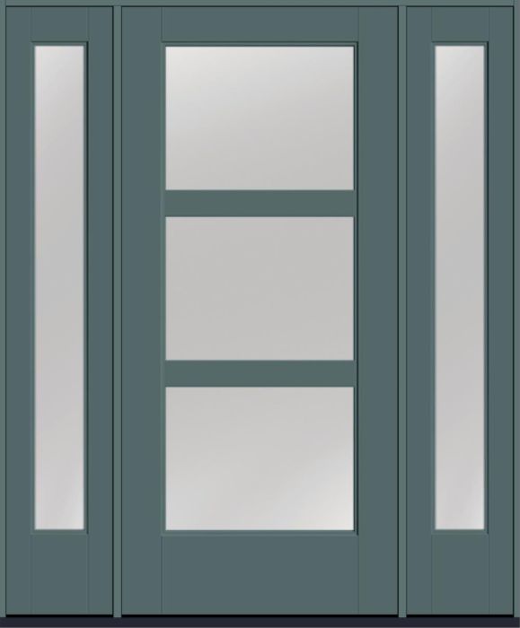 80" Low-E Contemporary 3 Lite SDL Flat 3-1/2" Smooth Full Lite Flush-Glazed Fiberglass Single Door, Full Sidelites