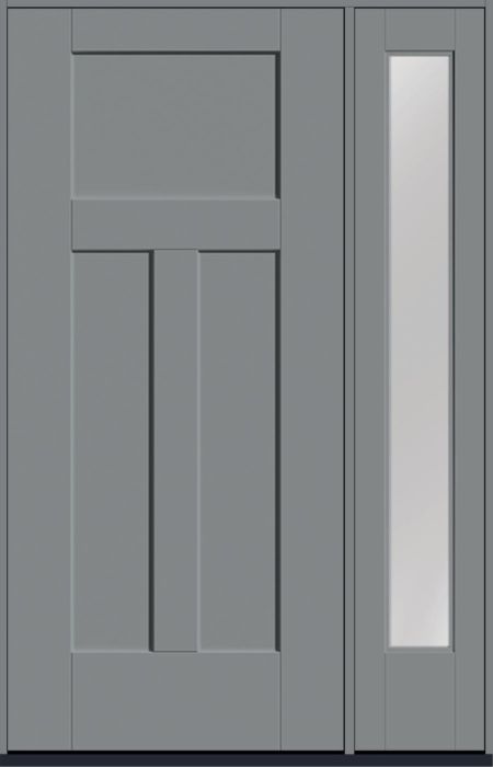 80" 3 Panel Craftsman Top View Smooth Shaker Fiberglass Single Door, Full Sidelite
