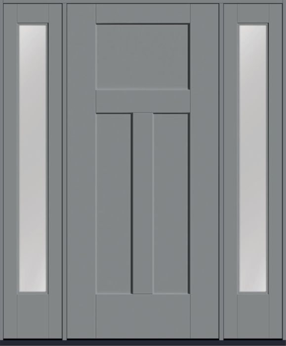 80" 3 Panel Craftsman Top View Smooth Shaker Fiberglass Single Door, Full Sidelites