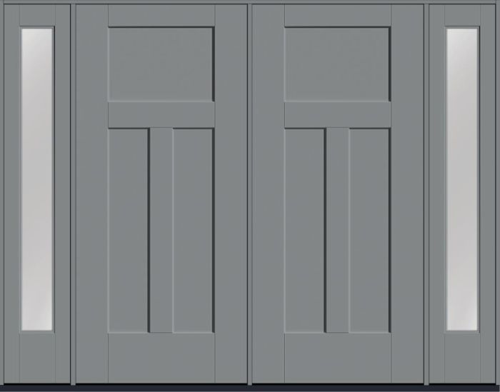 80" 3 Panel Craftsman Top View Smooth Shaker Fiberglass Double Door, Full Sidelites