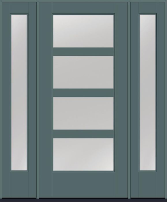 80" Low-E Contemporary 4 Lite SDL Flat 3-1/2" Smooth Full Lite Flush-Glazed Fiberglass Single Door, Full Sidelites