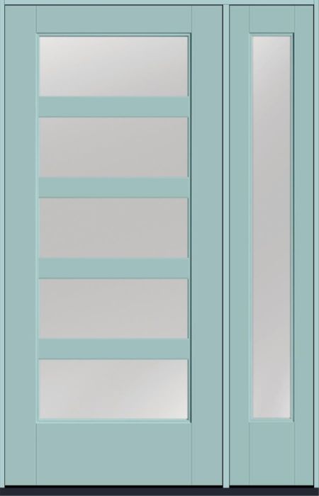80" Low-E Contemporary 5 Lite SDL Flat 3-1/2" Smooth Full Lite Flush-Glazed Fiberglass Single Door, Sidelite