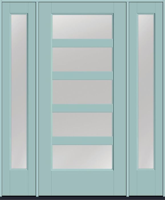 80" Low-E Contemporary 5 Lite SDL Flat 3-1/2" Smooth Full Lite Flush-Glazed Fiberglass Single Door, Sidelites