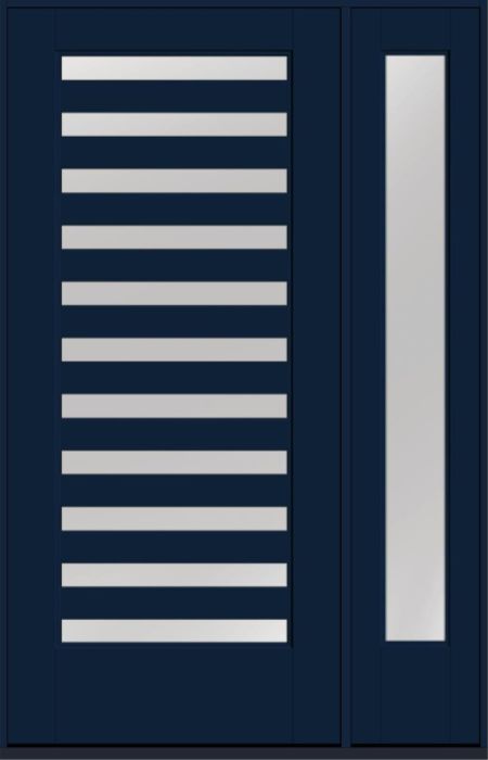 80" Low-E Slimlite 11 Lite SDL Flat 3-1/2" Smooth Full Lite Flush-Glazed Fiberglass Single Door, Sidelite