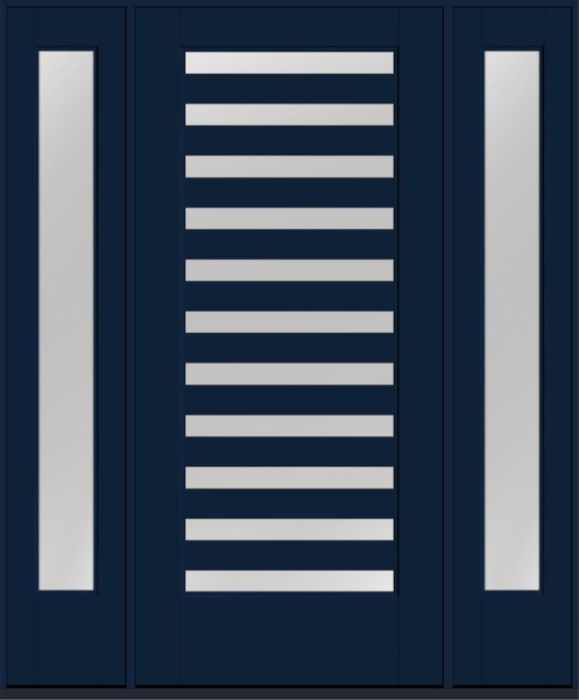 80" Low-E Slimlite 11 Lite SDL Flat 3-1/2" Smooth Full Lite Flush-Glazed Fiberglass Single Door, Sidelites