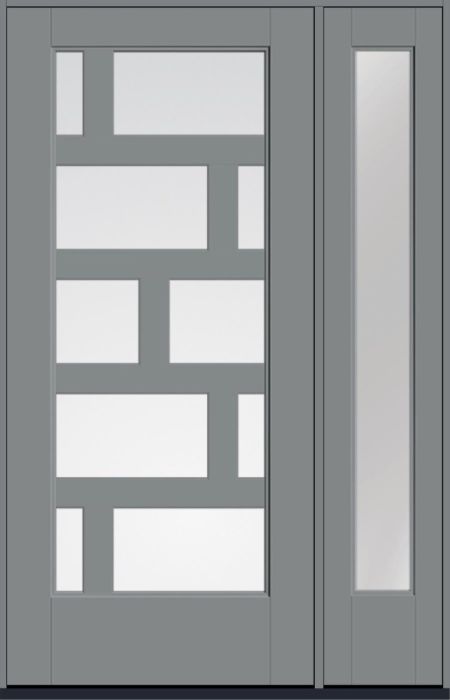 80" Low-E Contemporary Asymmetrical 10 Lite Left SDL Flat 3-1/2" Smooth Full Lite Flush-Glazed Fiberglass Single Door, Sidelite